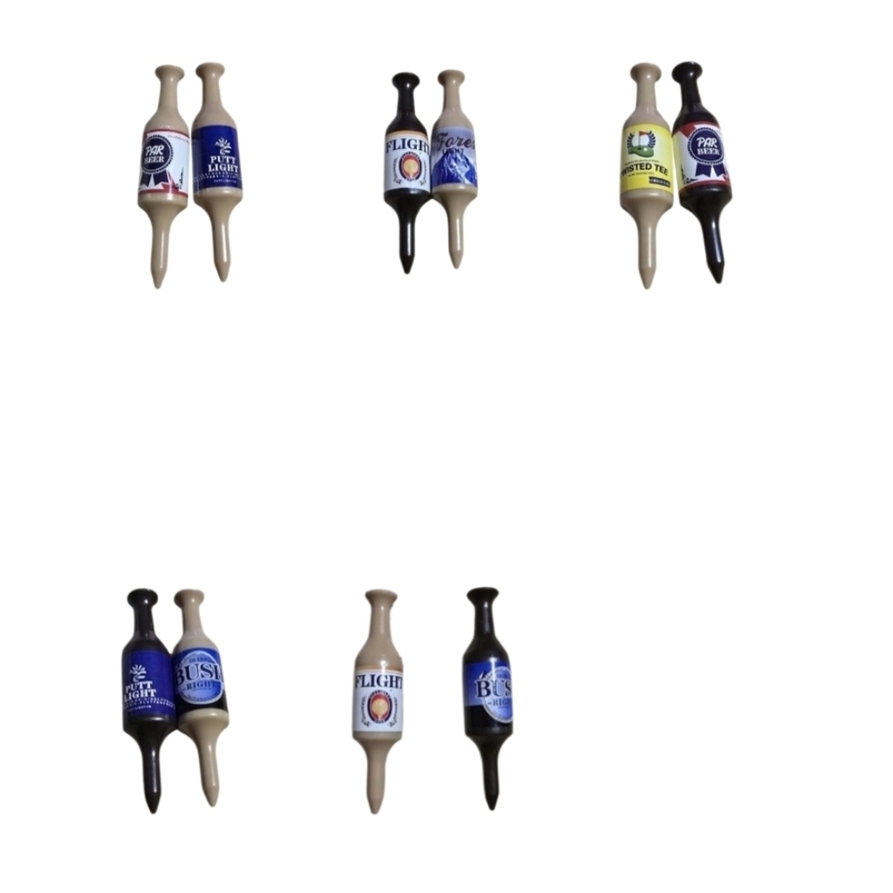 Beer Bottle Golf Beer Bottle Tee Set Of 10 With Black,blue And Tan.